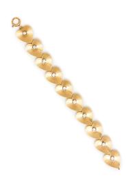 A Retro Yellow Gold and Diamond Heart Motif Bracelet, 14.30 dwts.