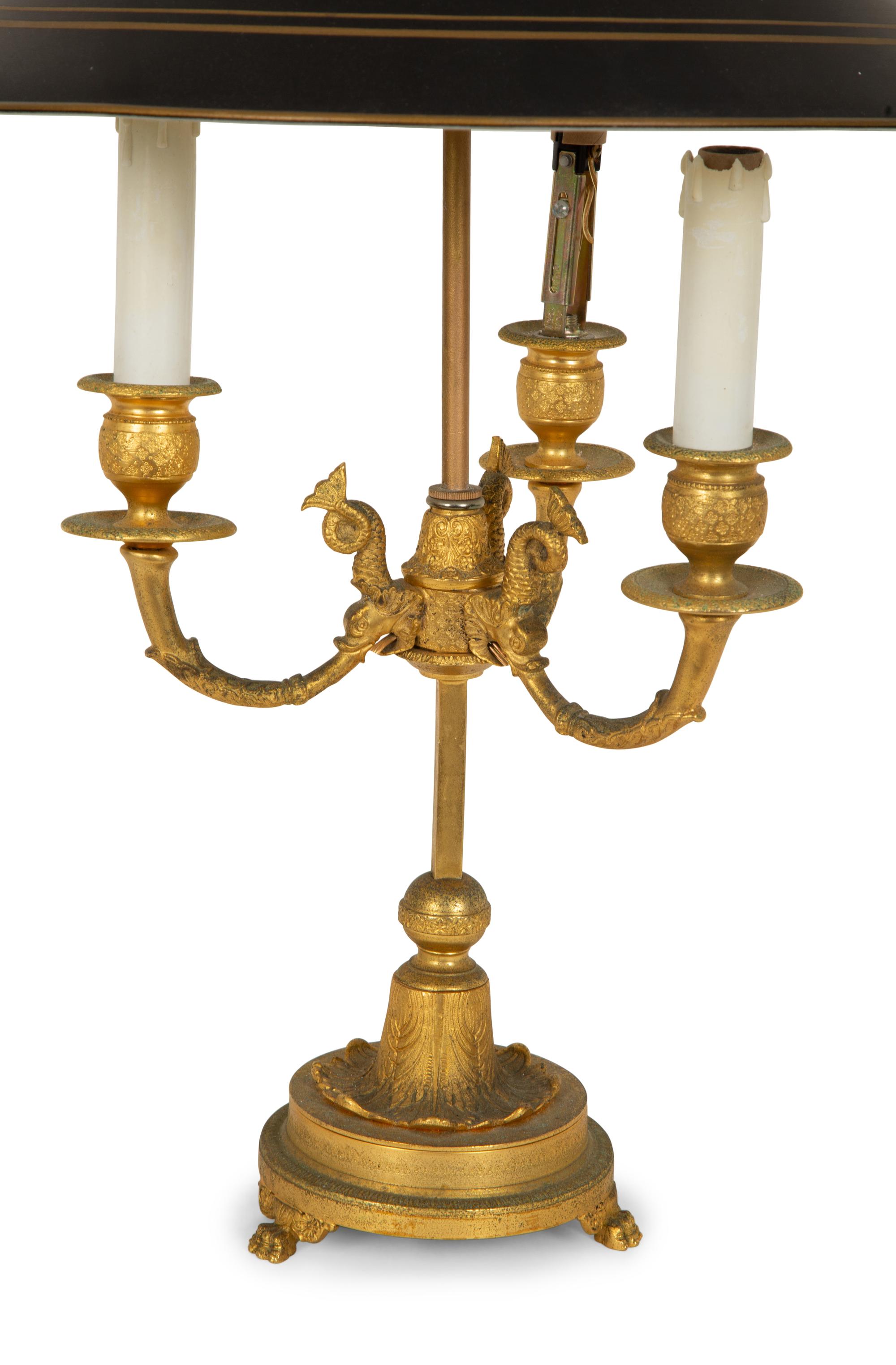 Two French Empire Style Gilt Metal Bouillotte Lamps