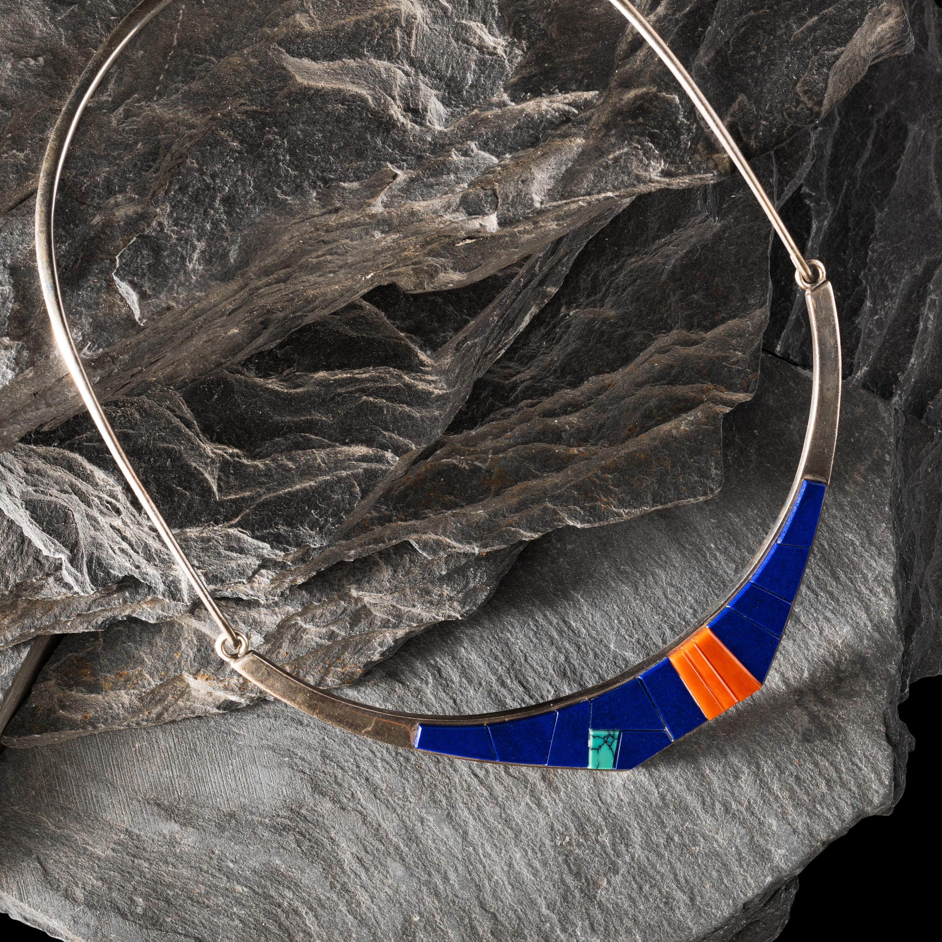 Richard Chavez (San Felipe, b. 1949) — Silver and Multi-stone Inlay Collar Necklace