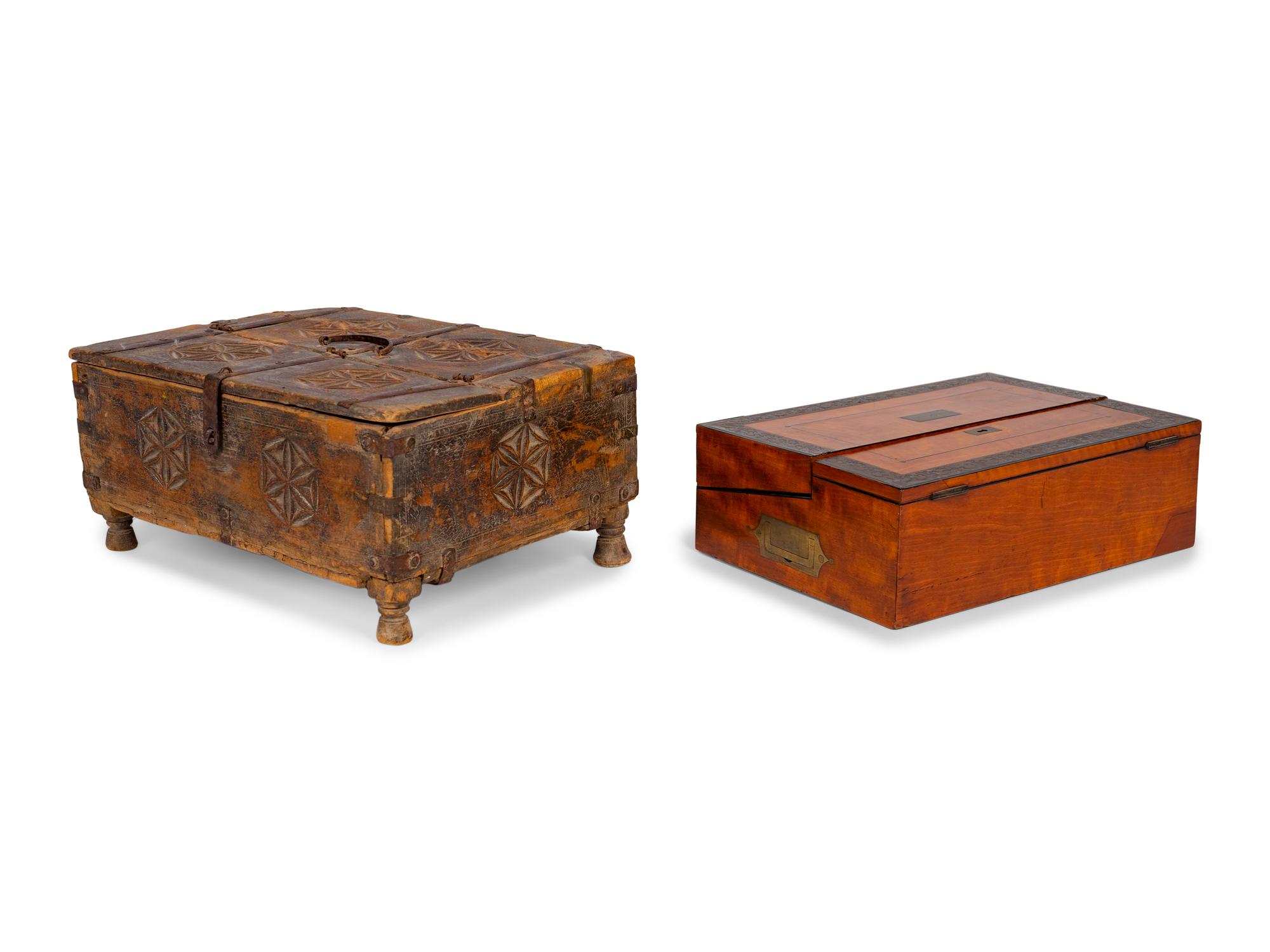 A Spanish Baroque Style Metal Mounted Box and a Regency Brass Mounted Lap Desk — 19TH/20TH CENTURY