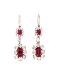 RUBY, SPINEL, AND DIAMOND EARRINGS
