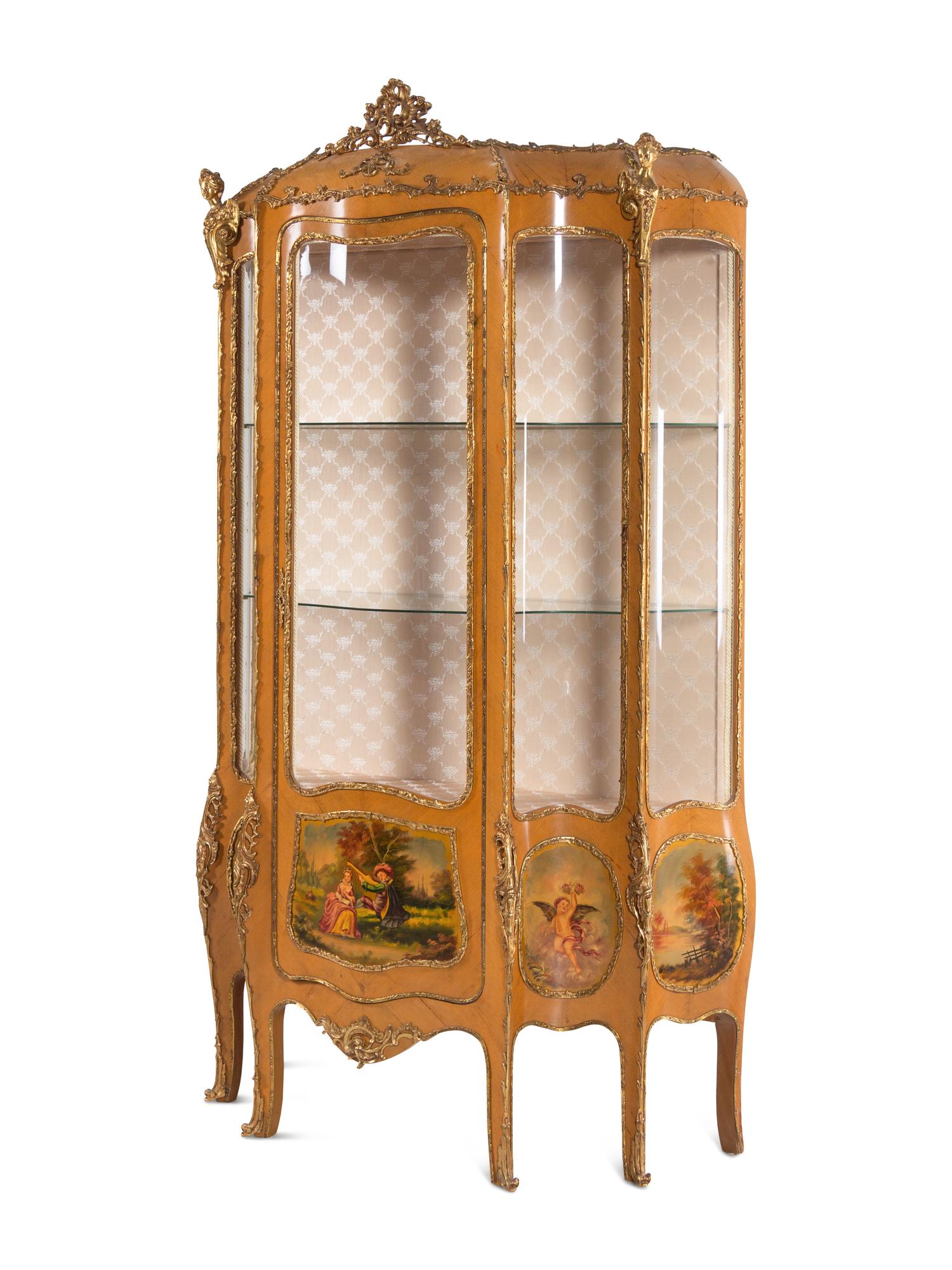 A Louis XV Style Gilt Metal Mounted Painted Vitrine