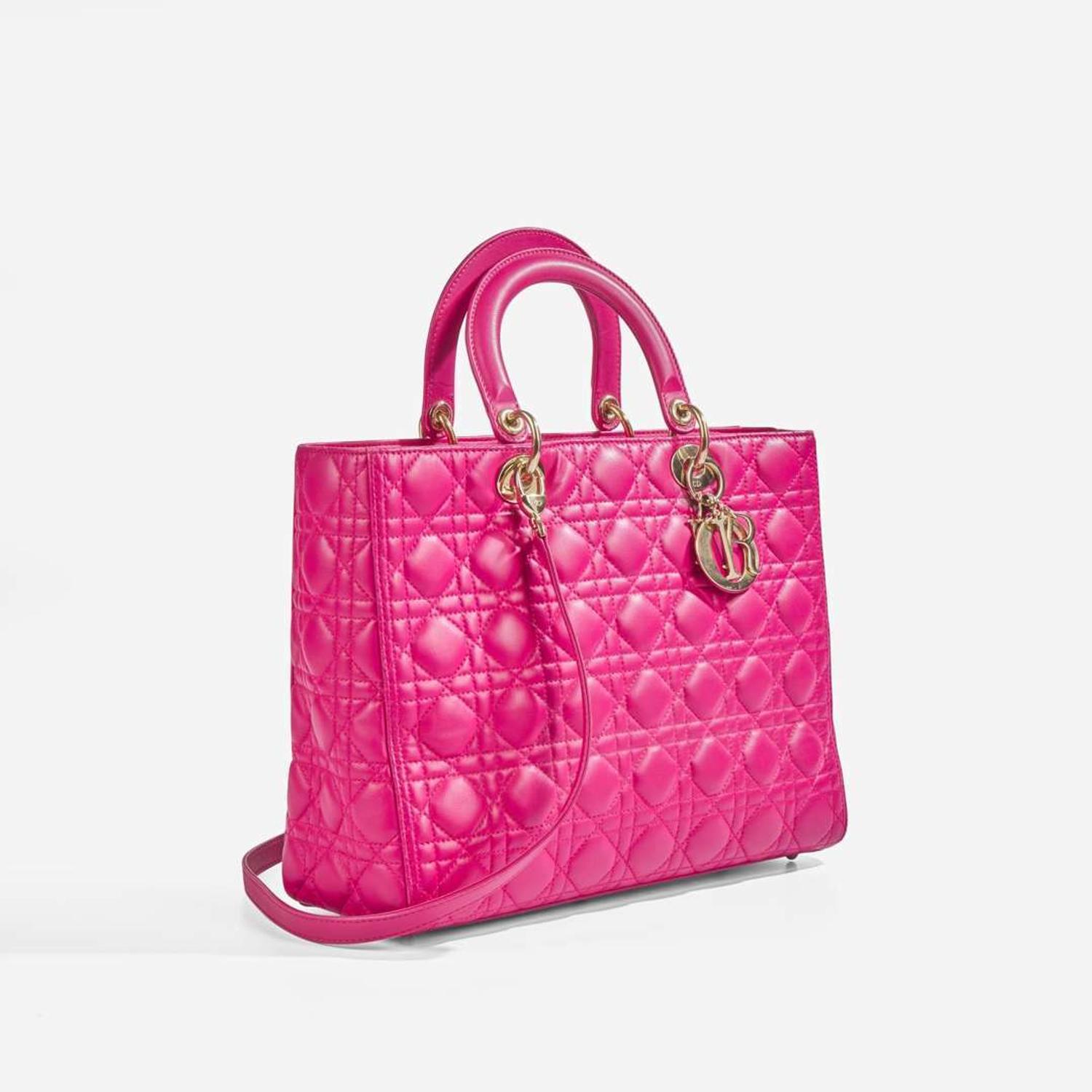 A Large Lady Dior Fuchsia Pink Leather Handbag Dior