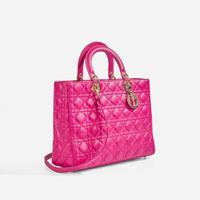 A Large Lady Dior Fuchsia Pink Leather Handbag Dior