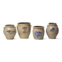 Four Small Cobalt-Decorated Stoneware Crocks