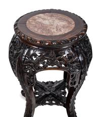 Two Chinese Marble-Inset Carved Hardwood Stands