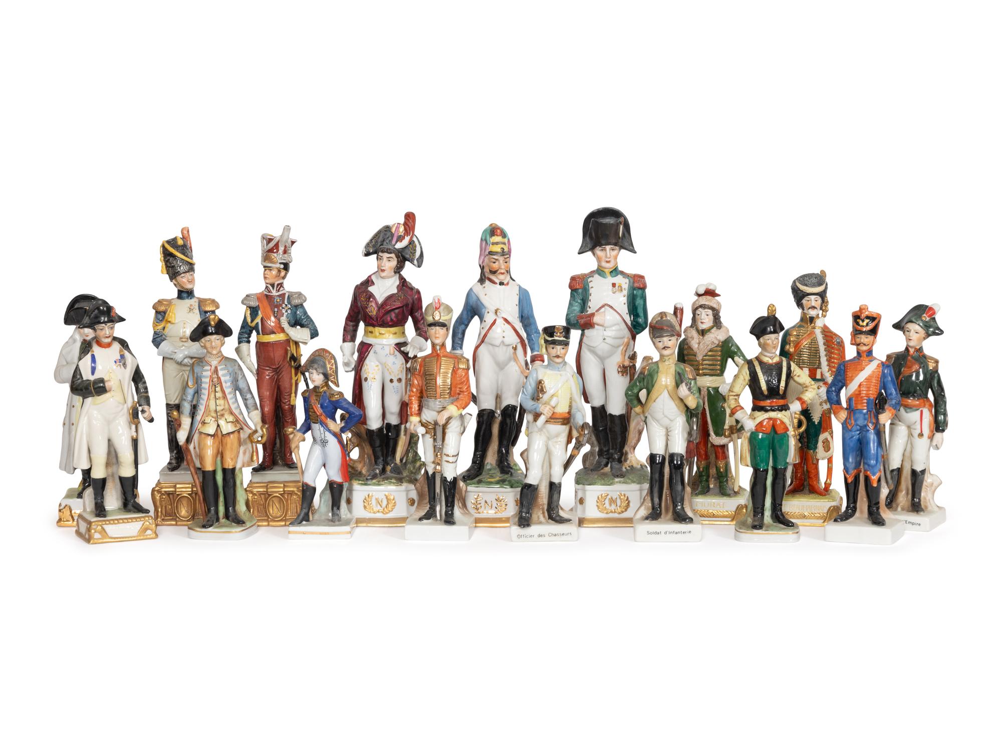 A Collection of Seventeen English and Continental Porcelain Military Figures