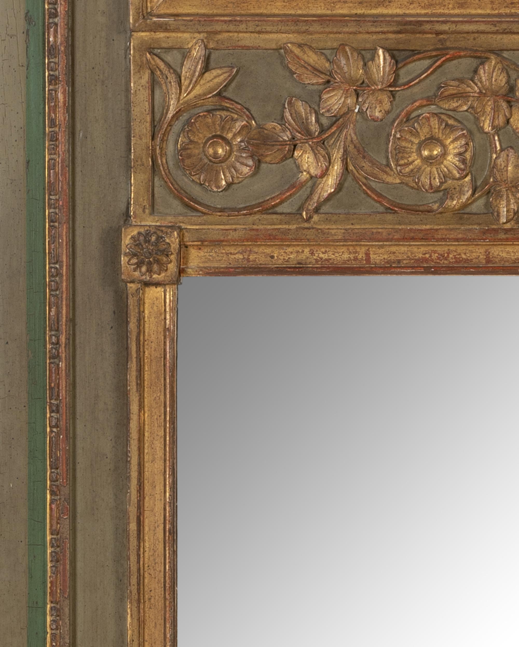 A French Painted and Parcel Gilt Trumeau Mirror