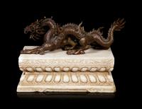A Large Chinese Bronze Dragon and Stone Base