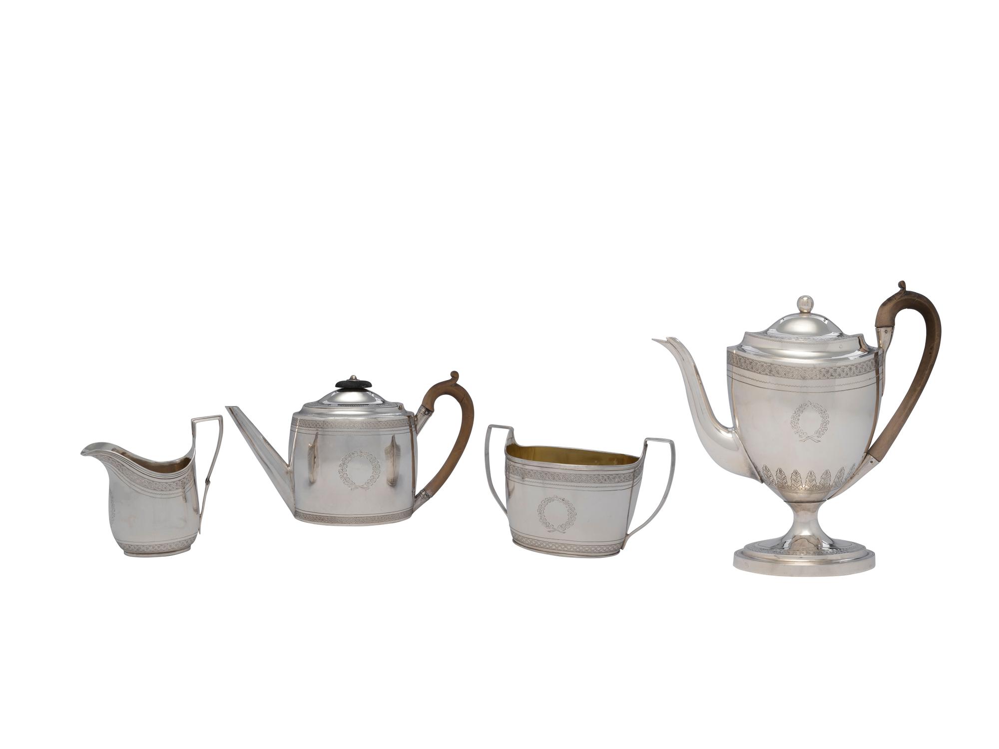 A George III Silver Assembled Four-Piece Tea and Coffee Service
