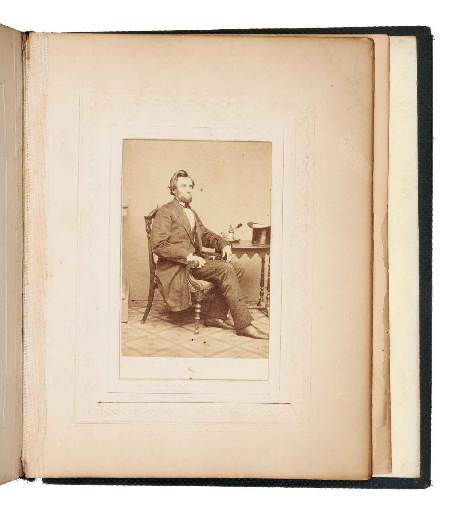 [LINCOLN, Abraham (1809-1865)]. Civil War-era carte-de-visite album. Many from Matthew Brady negatives, Baltimore and NY imprints.