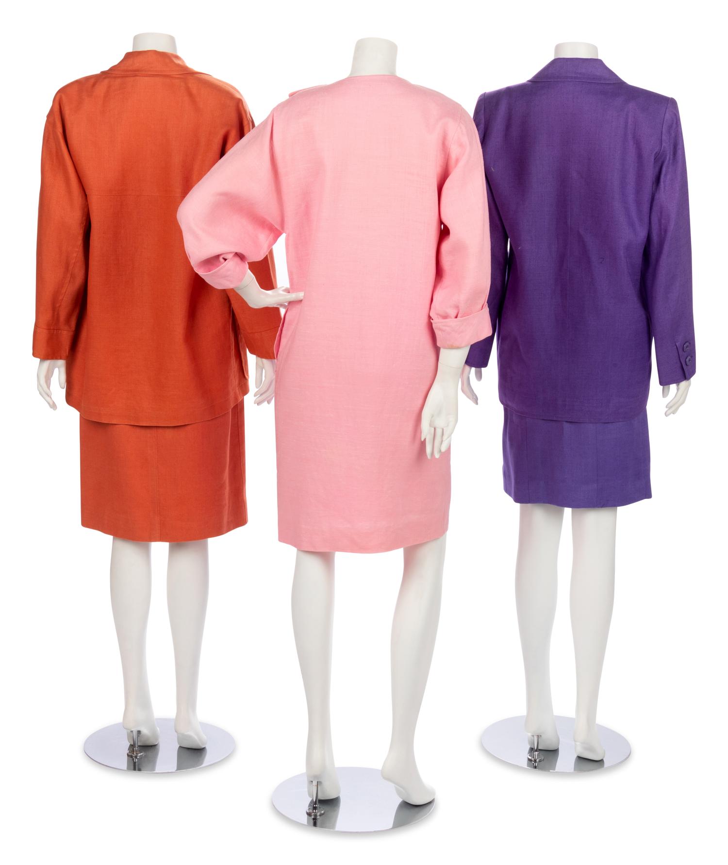 Four Vintage Designer Linen Suits & Dresses, 1980-90s: Two Yves Saint Laurent, One Oscar de la Renta, One Valentino