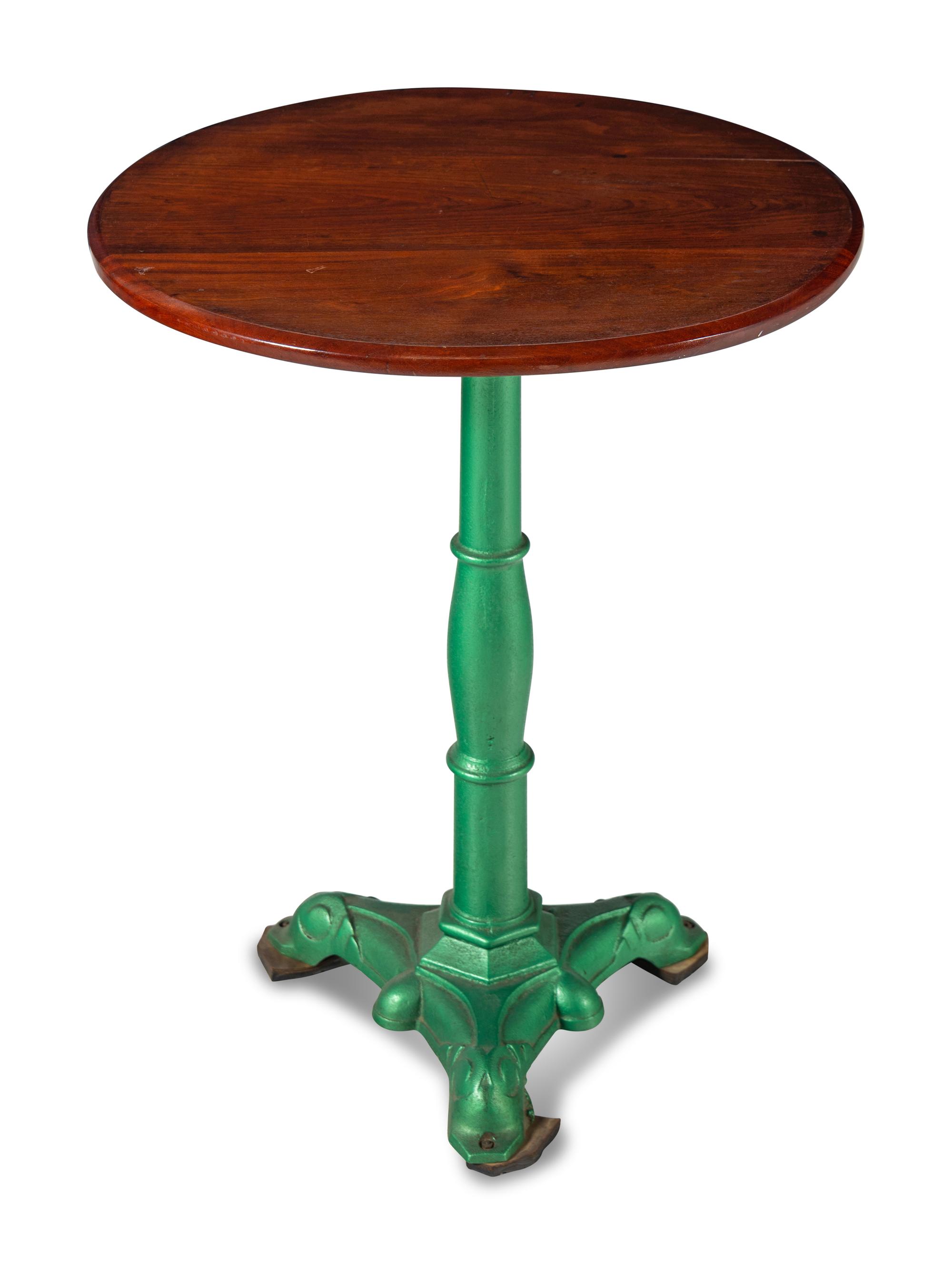 A French Painted Iron and Walnut Cafe Table