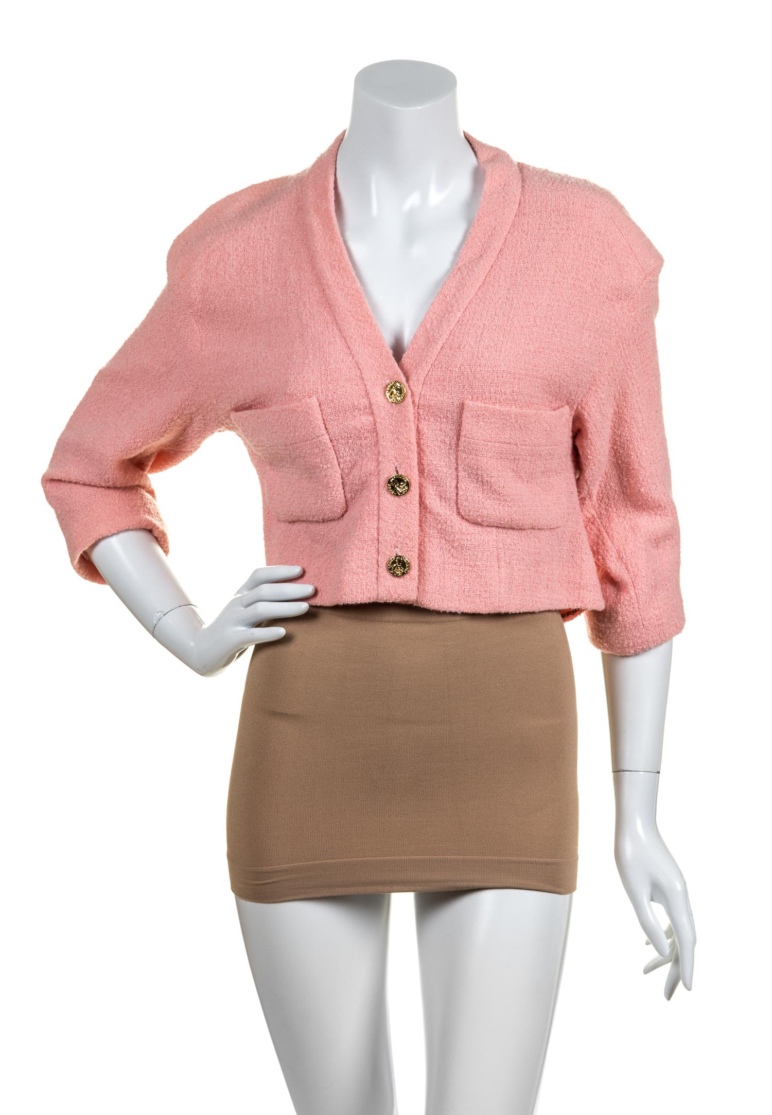 A Chanel Pink Wool Jacket, Size 36.