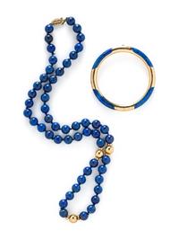 YELLOW GOLD AND LAPIS LAZULI NECKLACE AND BANGLE