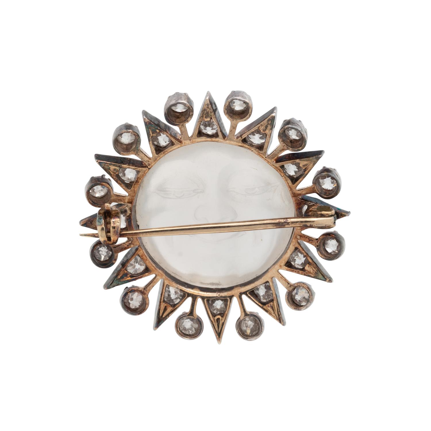 ANTIQUE, MOONSTONE AND DIAMOND BROOCH