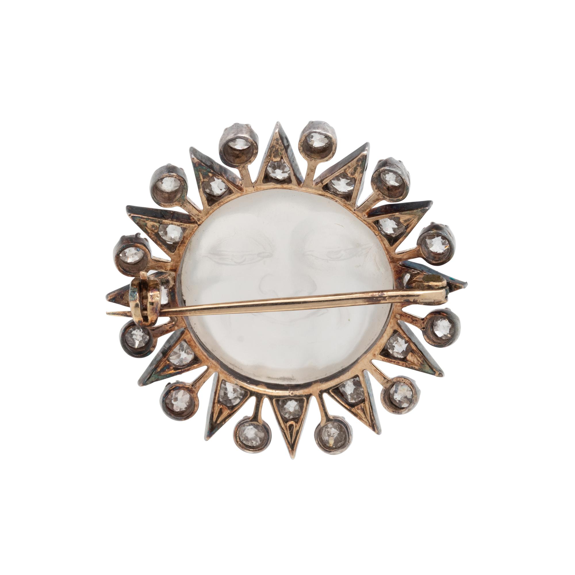 ANTIQUE, MOONSTONE AND DIAMOND BROOCH