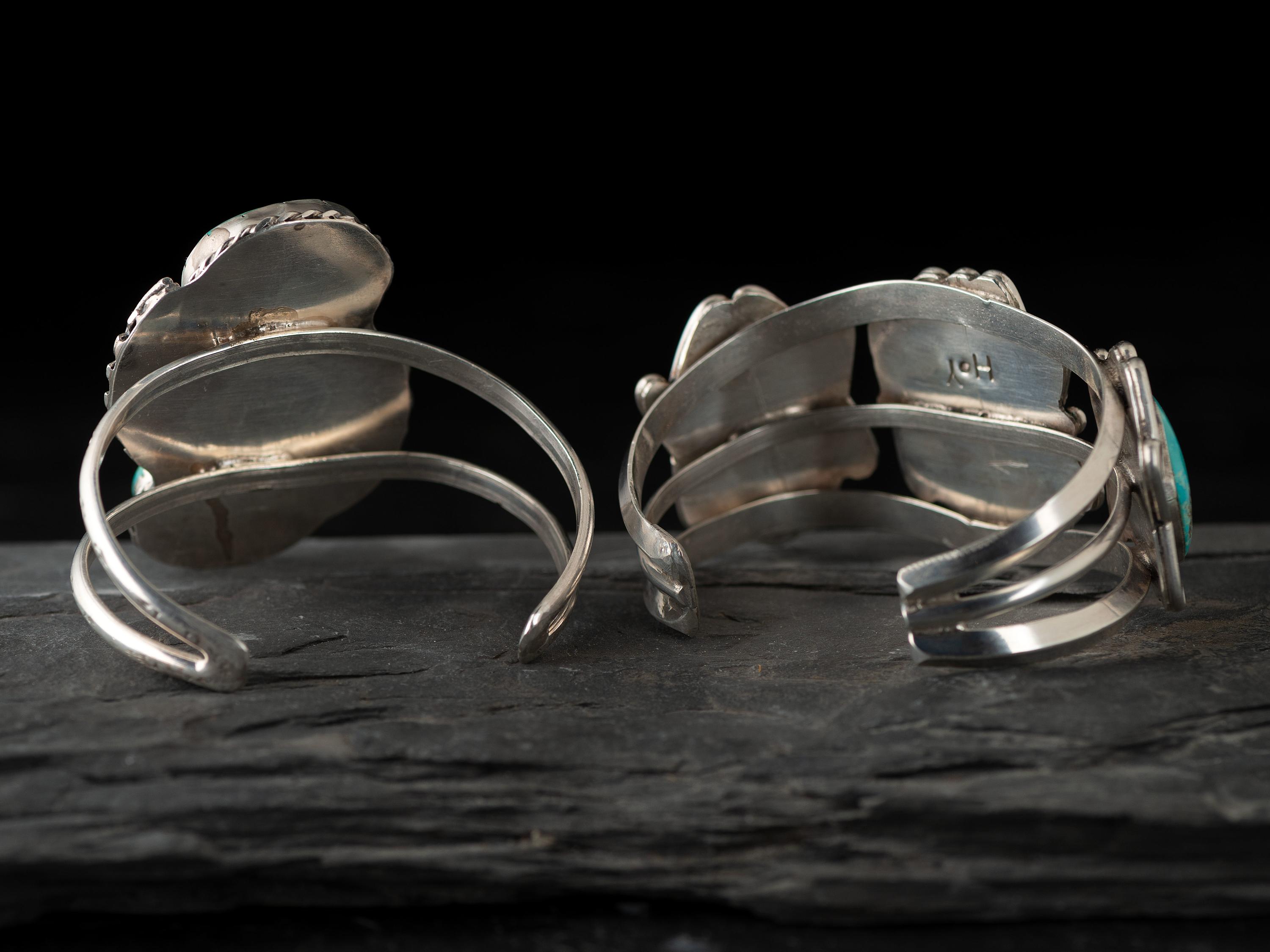 Navajo Silver and Turquoise Cuff Bracelets