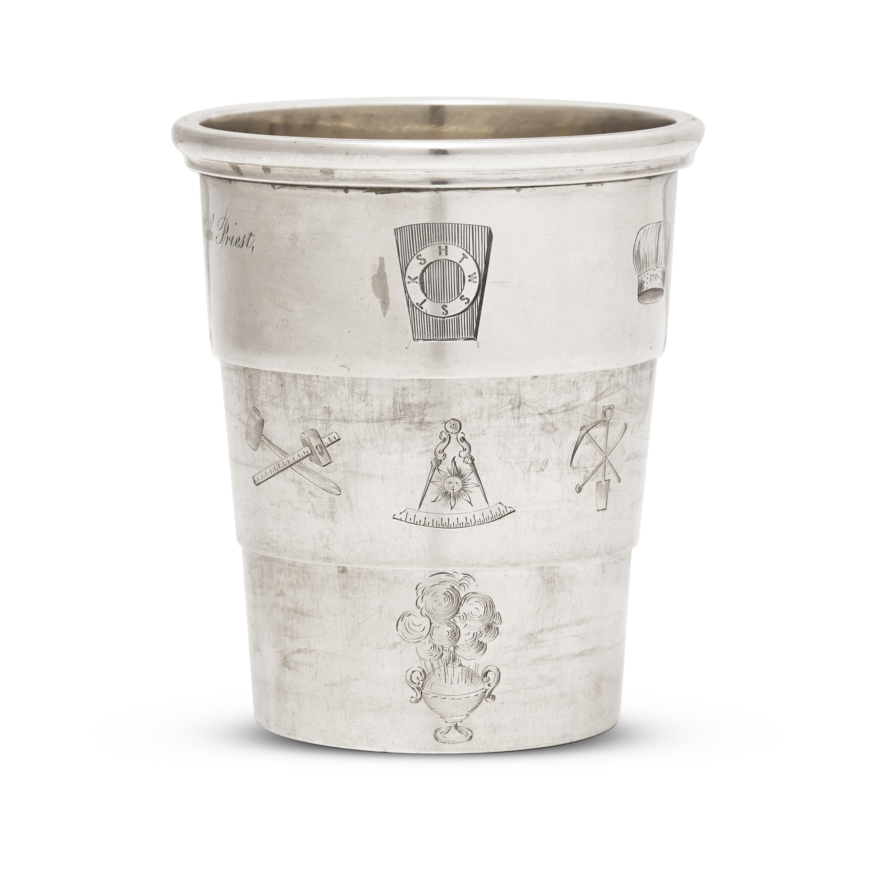 A Rare Masonic Engraved Sterling Silver Collapsible Cup Presented to M.E. Stephen D. Caldwell