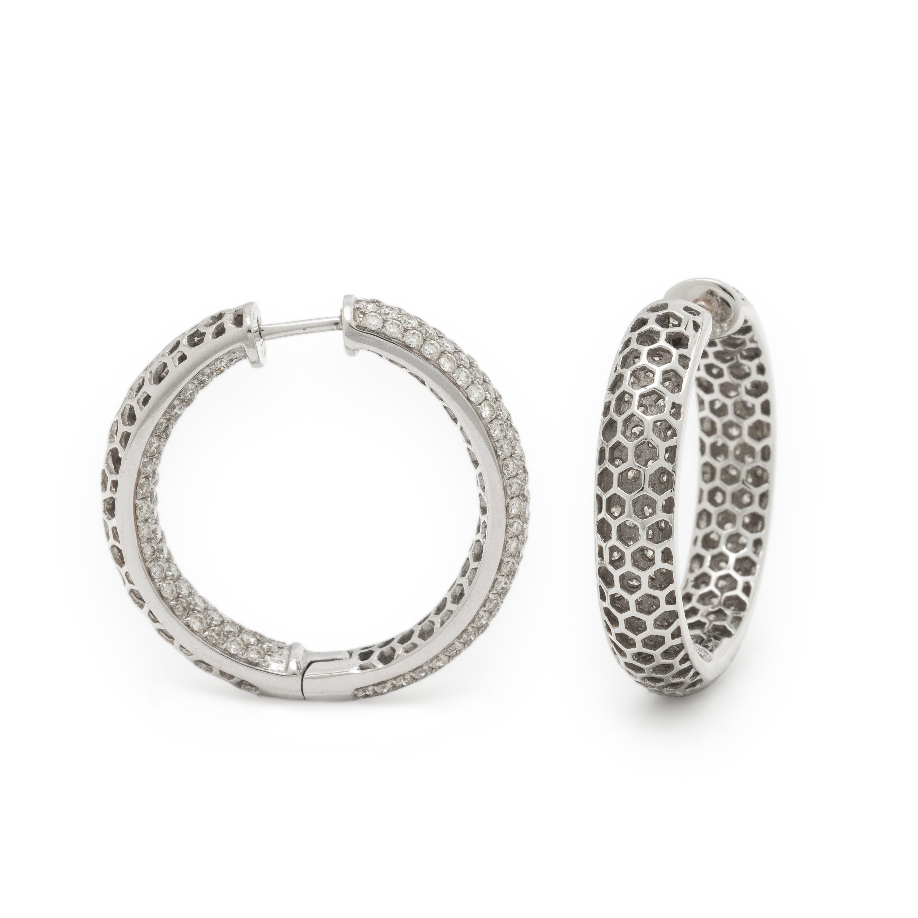 Pavé Diamond and White Gold Inside-Out Hoop Earrings