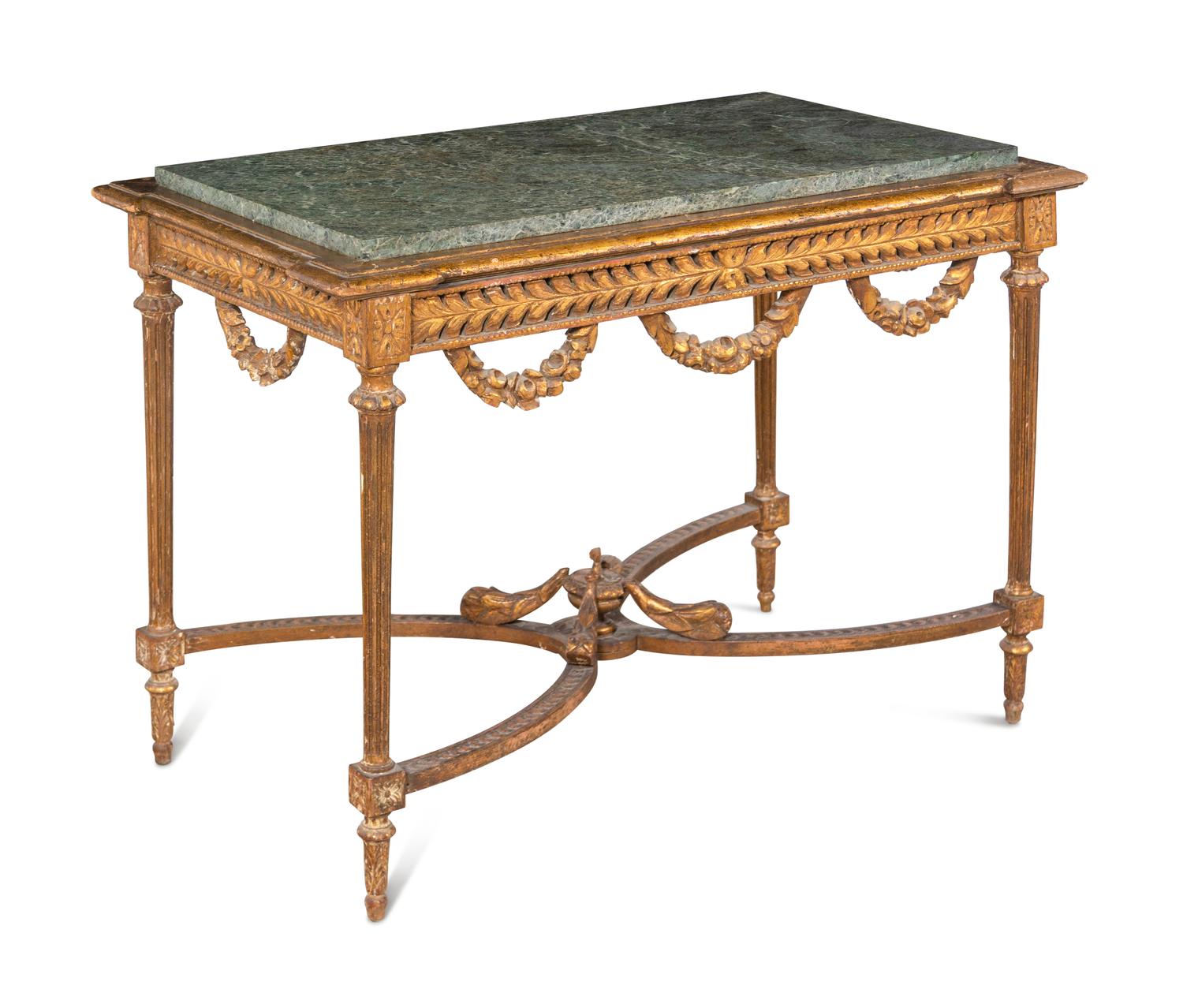 A Louis XVI Style Giltwood Marble-Top Center Table