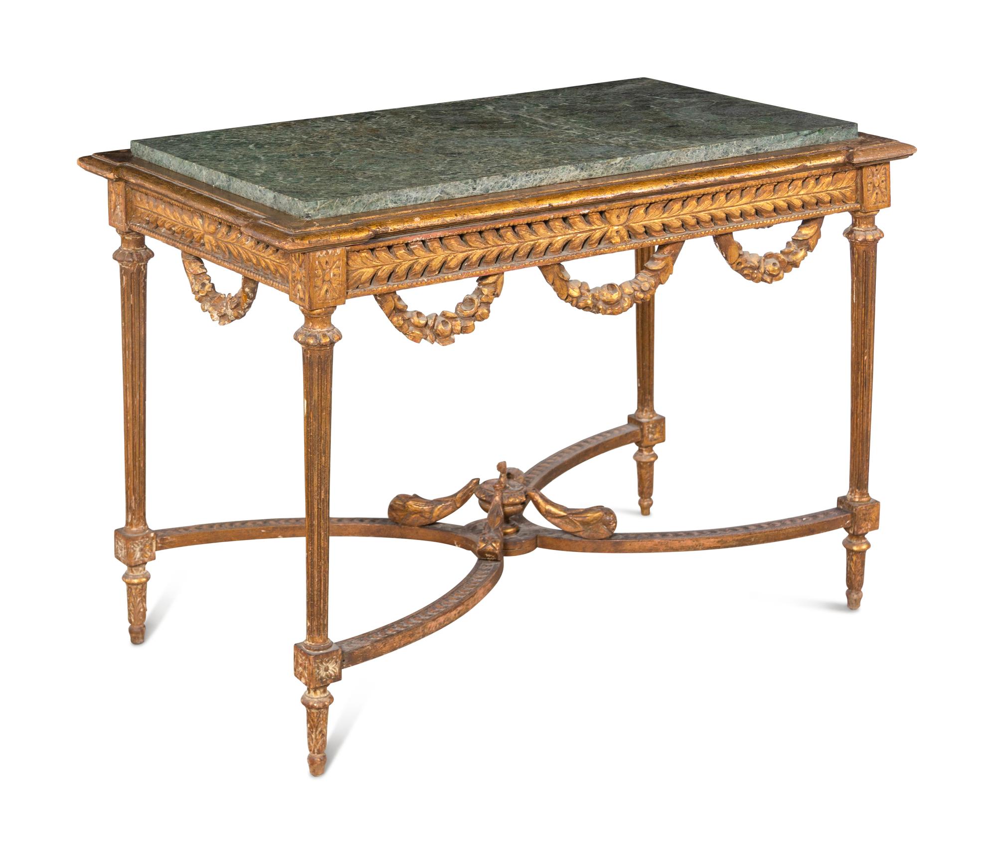 A Louis XVI Style Giltwood Marble-Top Center Table