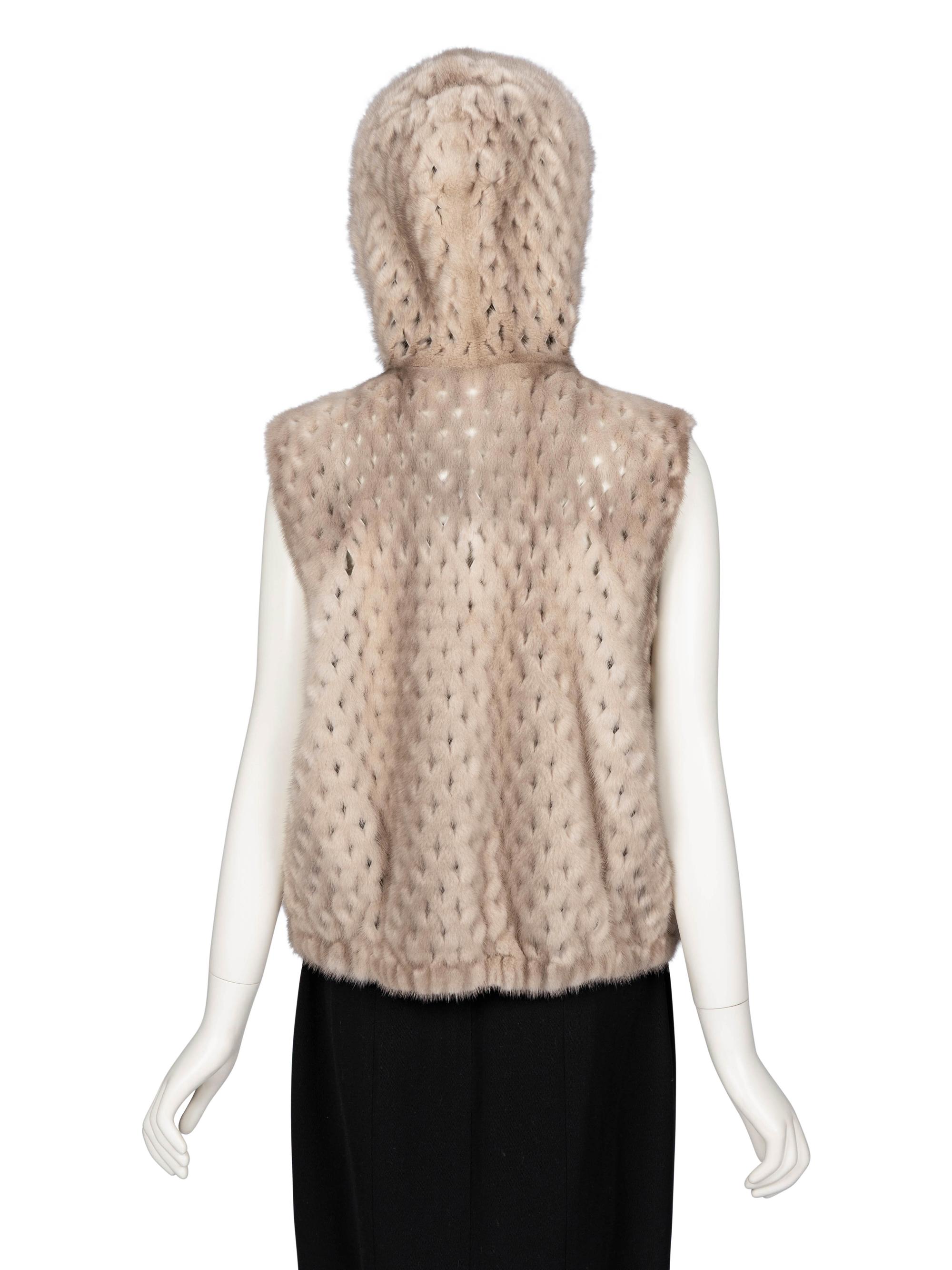 Brunello Cucinelli, Latticed Mink Fur Hooded Vest