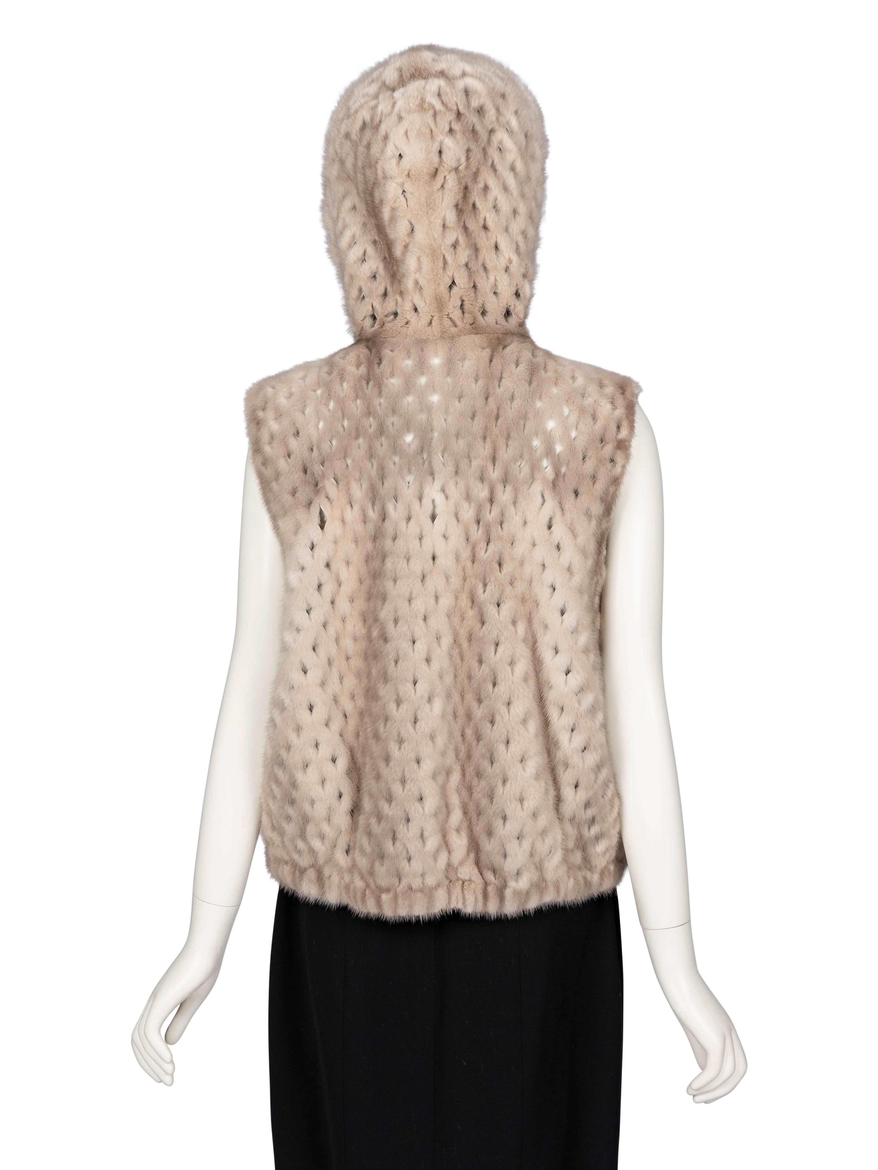 Brunello Cucinelli, Latticed Mink Fur Hooded Vest