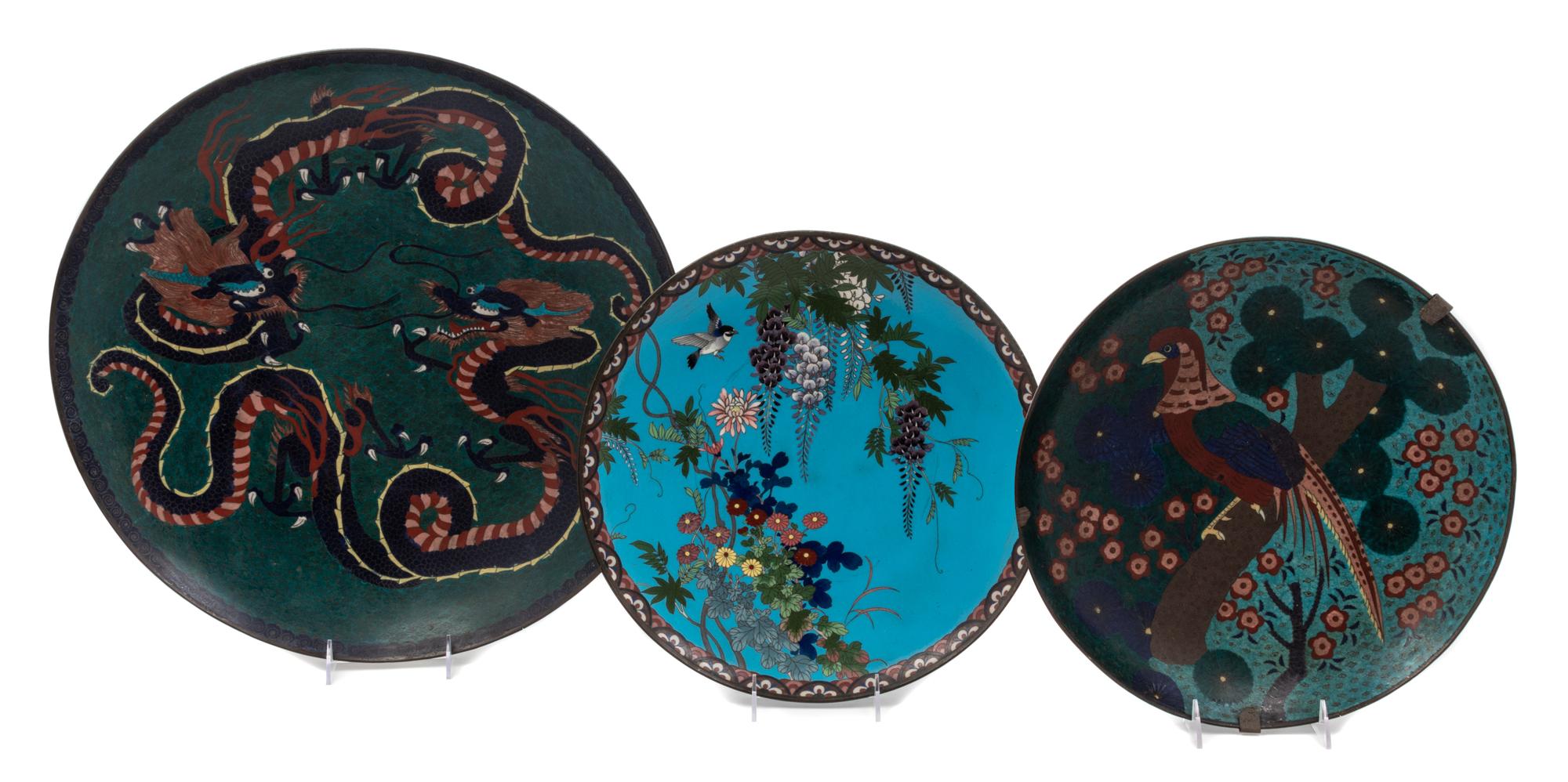 A Group of Three Cloisonne Chargers Diameter of largest 19 inches. — 19TH CENTURY