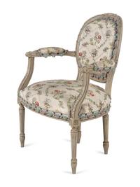 A Louis XVI Gray Painted Fauteuil