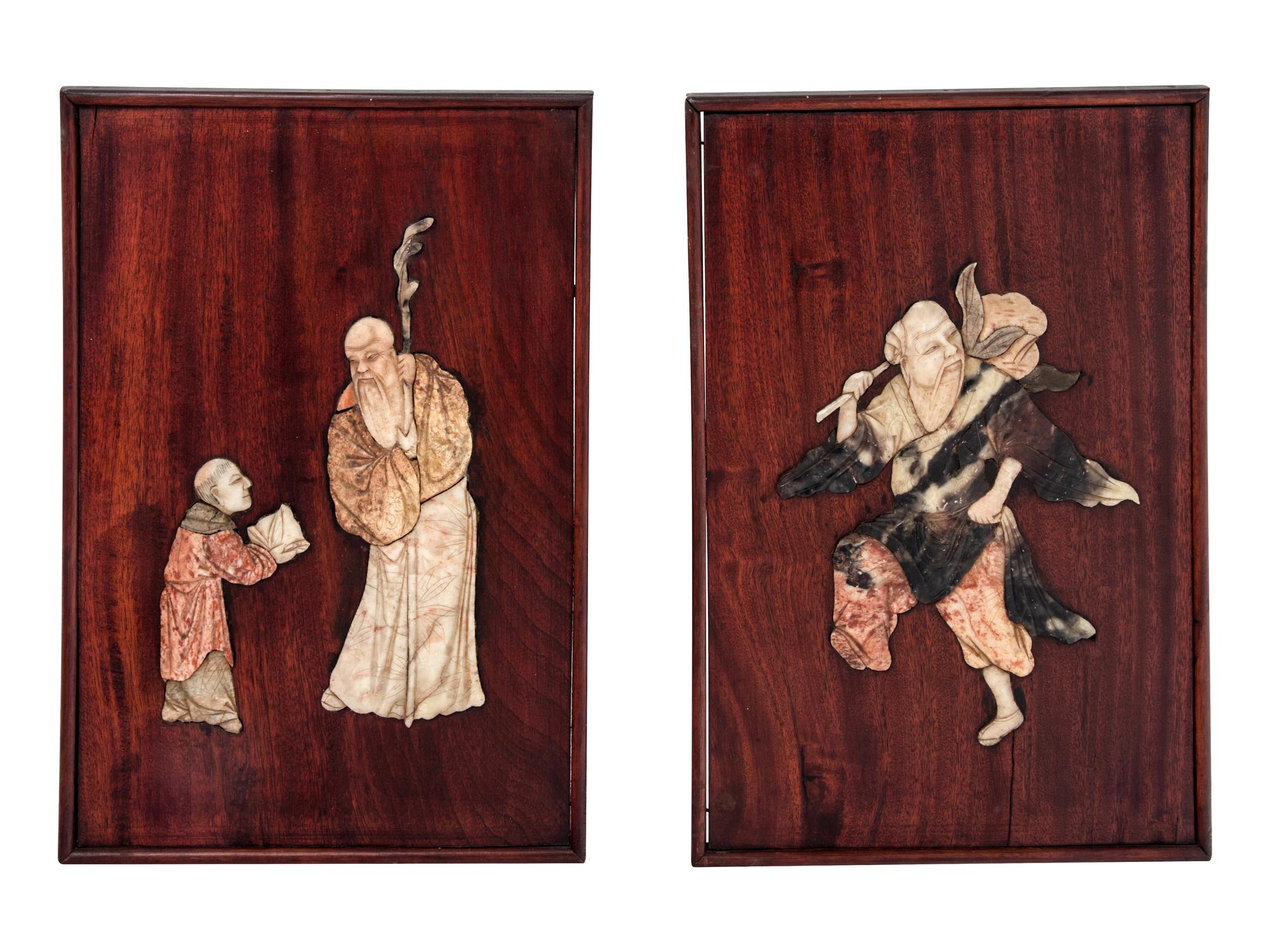 A Pair of Hardstone Inset Hardwood Panels