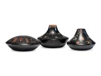 Black and Sienna Sgraffito Pottery Vases