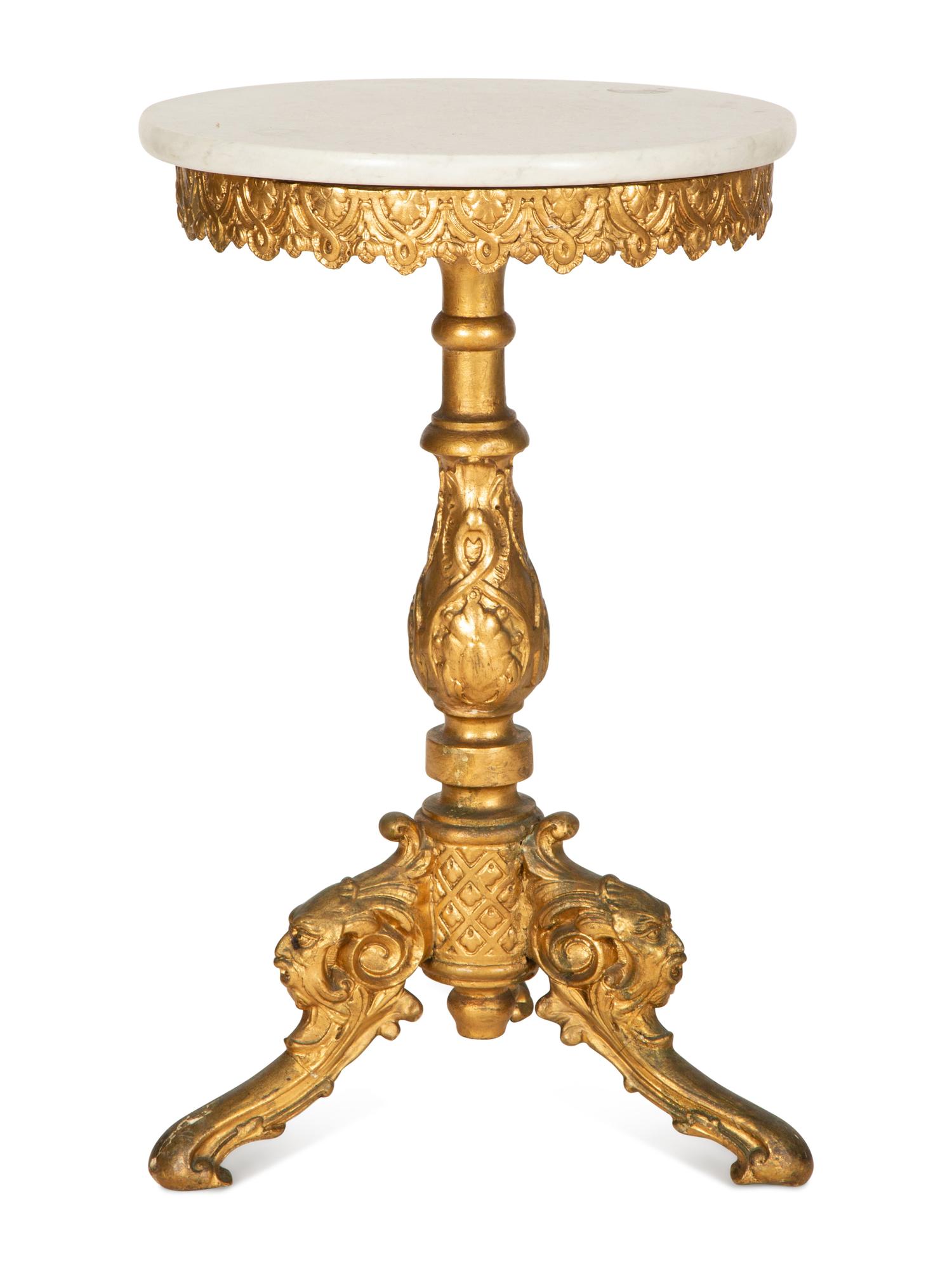 An Italian Baroque Style Giltwood Marble-Top Side Table