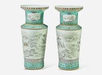 A pair of large Chinese enameled porcelain "Winter" vases 雪景盤口大瓶一對