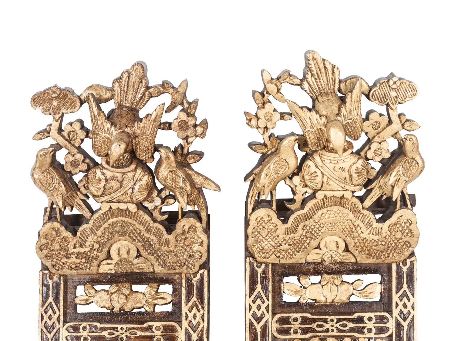 A Pair of Chinese Export Pierce Carved Giltwood Panels