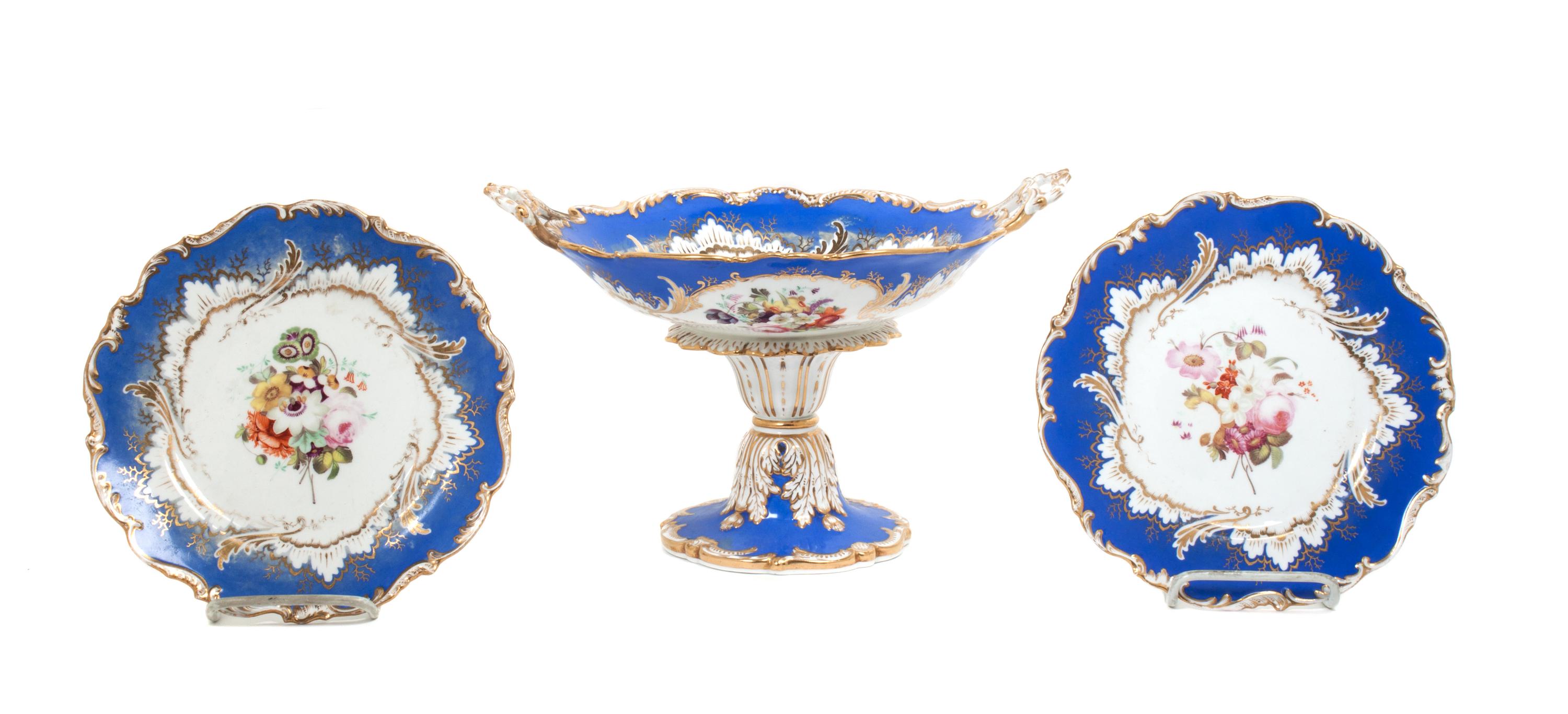 Three Porcelain Serving Articles Height of compote 8 1/4 inches.