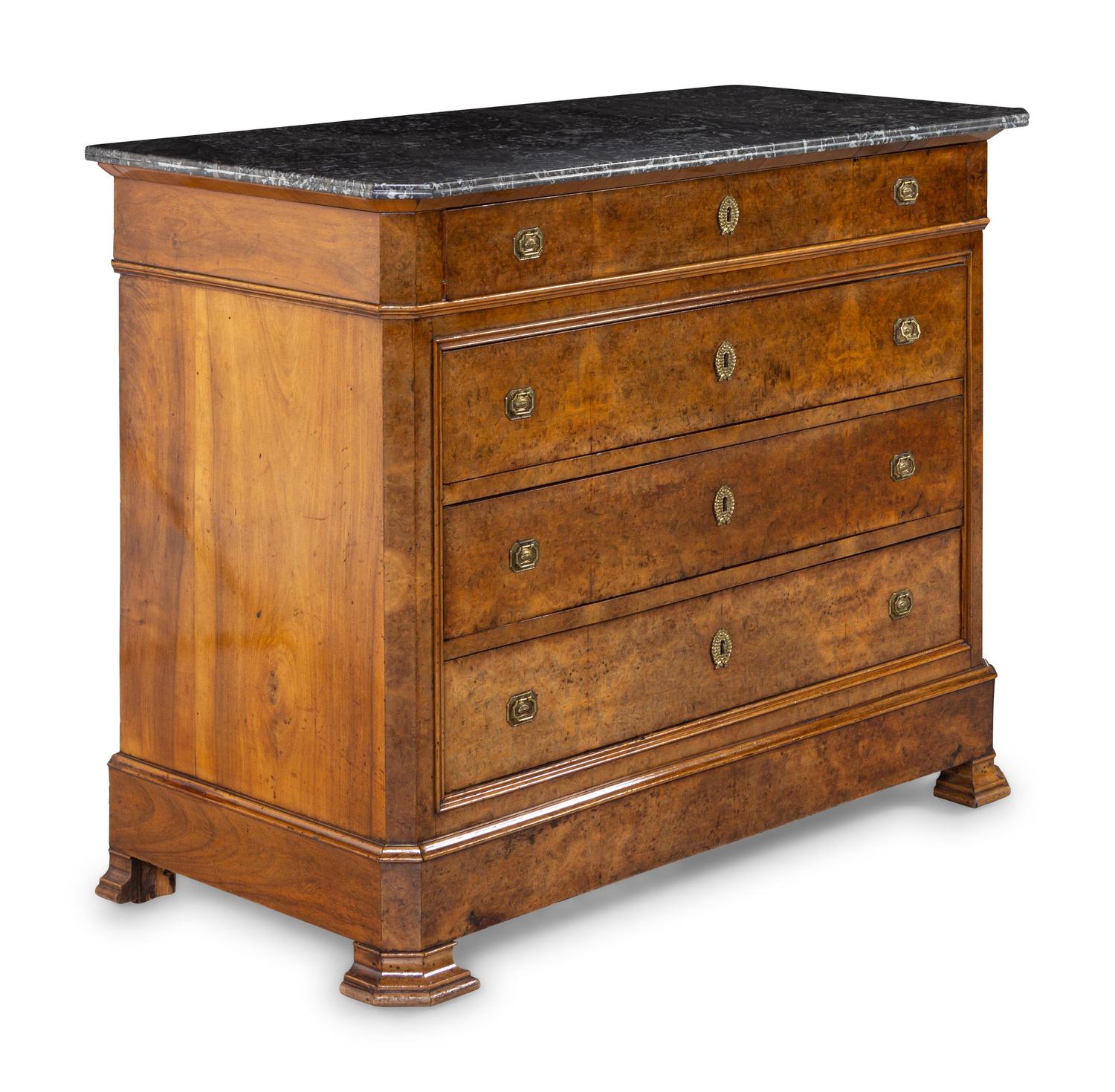 A Louis Philippe Burlwood Marble-Top Commode
