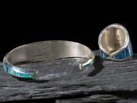 Matching Silver and Mosaic Inlay Cuff Bracelet and Ring