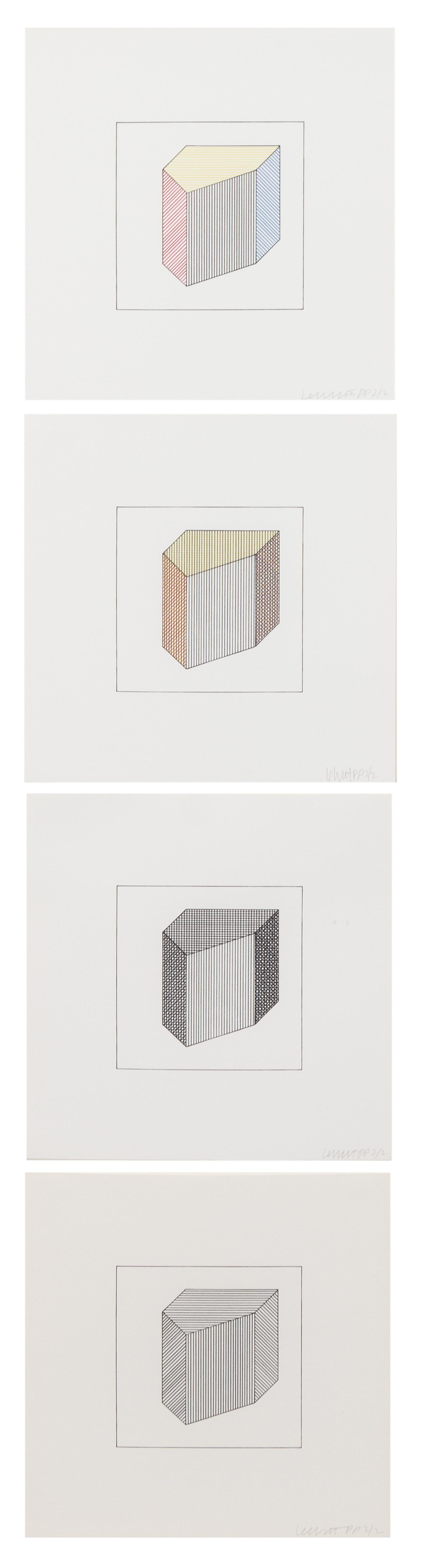 Sol LeWitt, (American, 1928-2007) , Twelve Forms Derived From a Cube, 1984 (complete portfolio of 48 screenprints with title and justif