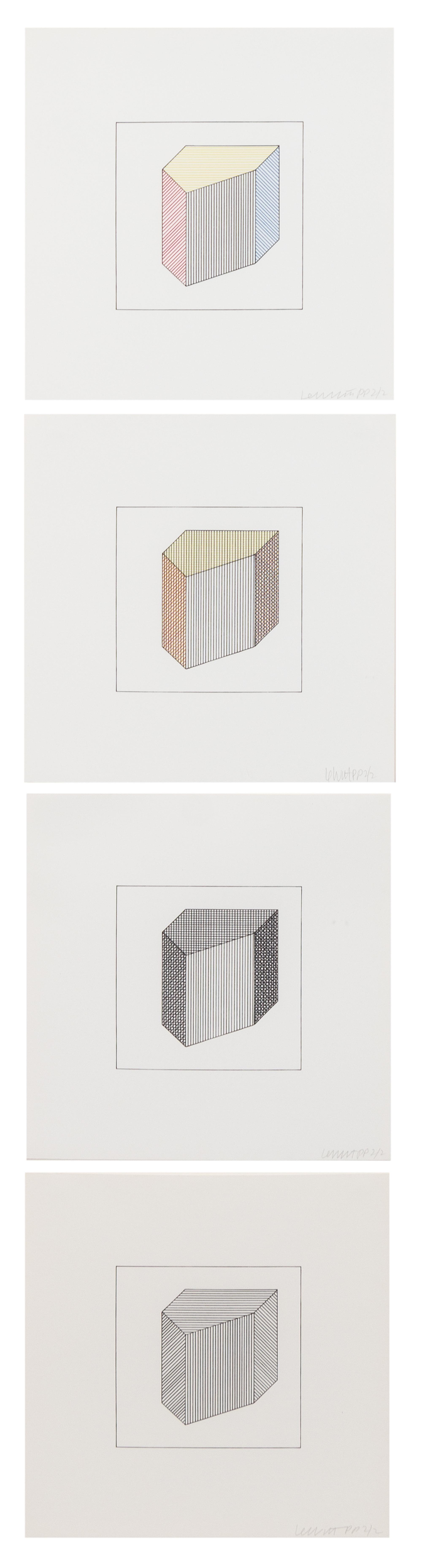 Sol LeWitt, (American, 1928-2007) , Twelve Forms Derived From a Cube, 1984 (complete portfolio of 48 screenprints with title and justif