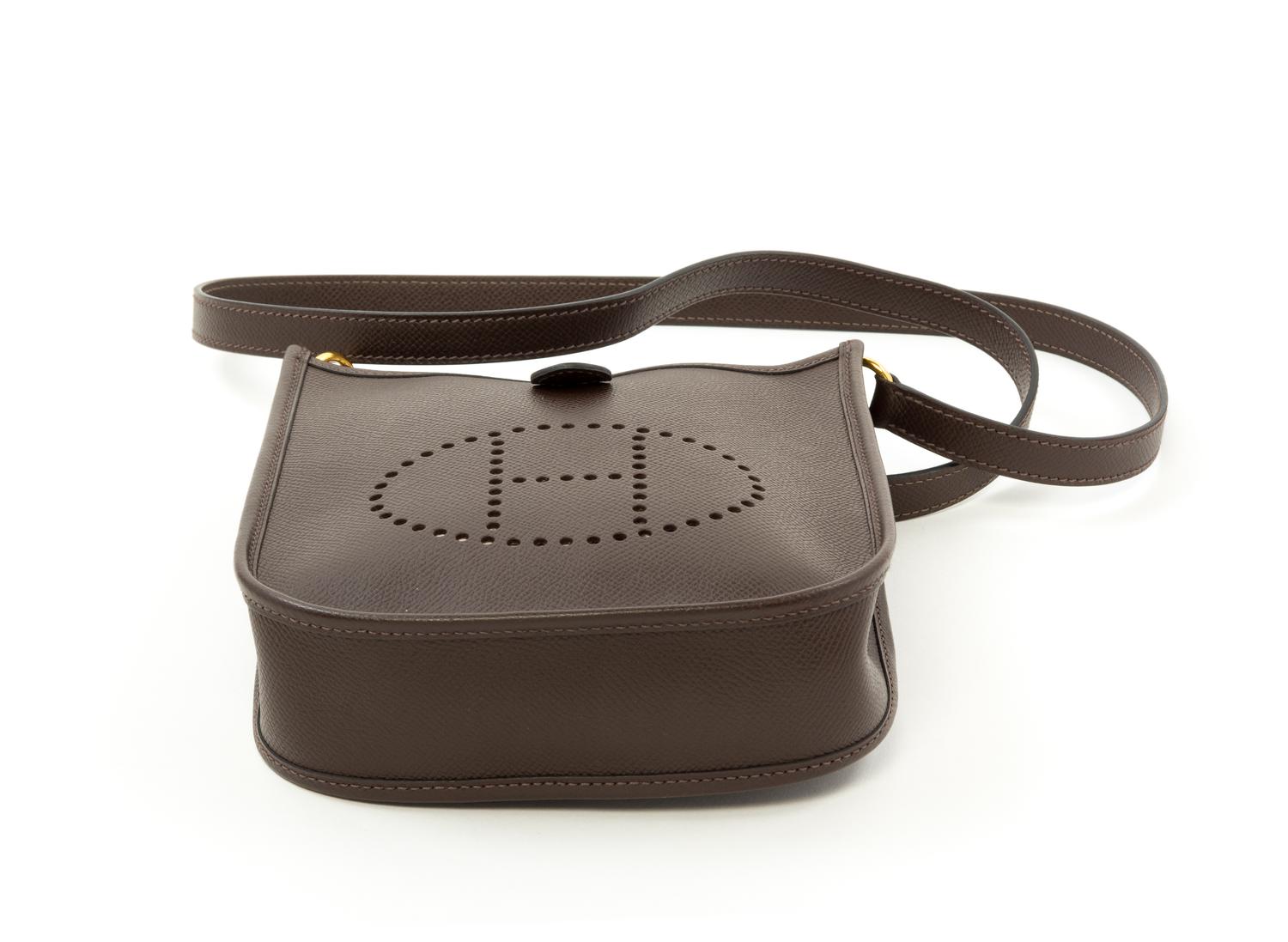 An Hermès Dark Marron Epsom Evelyne TPM, 6.7" x 7" x 2"; Strap drop: 22".