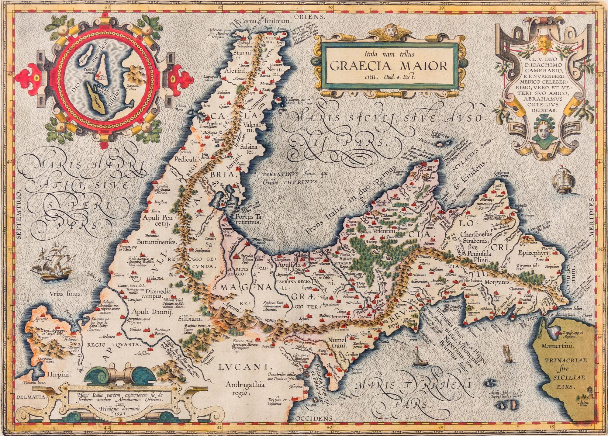 (MAP) ORTELIUS, ABRAHAM. Itala nam tellus Graecia Maior. [Amsterdam], c. 1600
