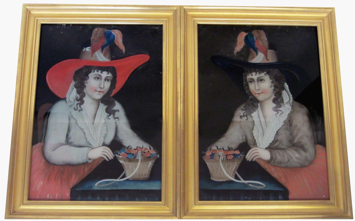 Pair of reverse-painted Chinese Export portraits 19th century