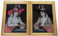 Pair of reverse-painted Chinese Export portraits 19th century