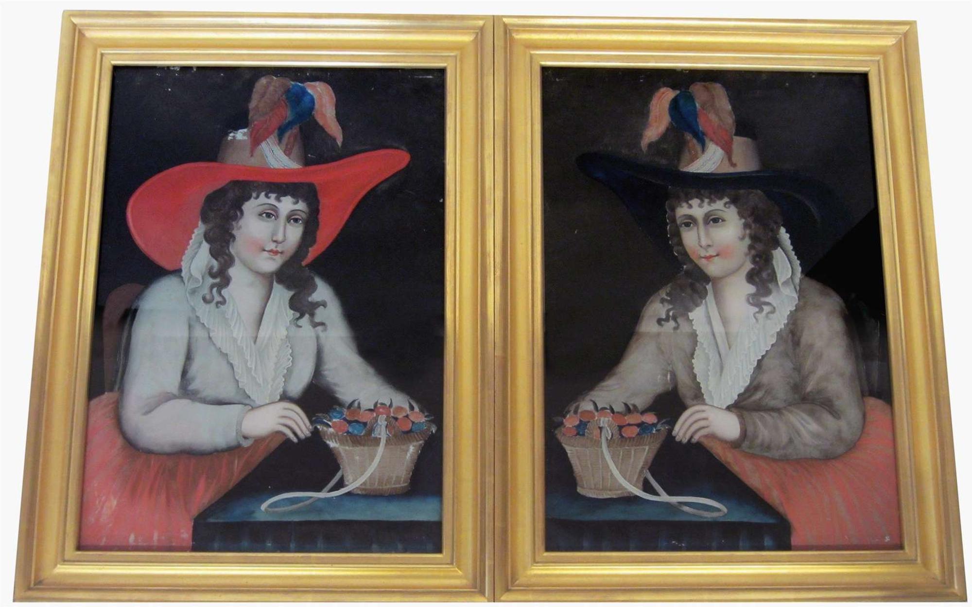 Pair of reverse-painted Chinese Export portraits 19th century