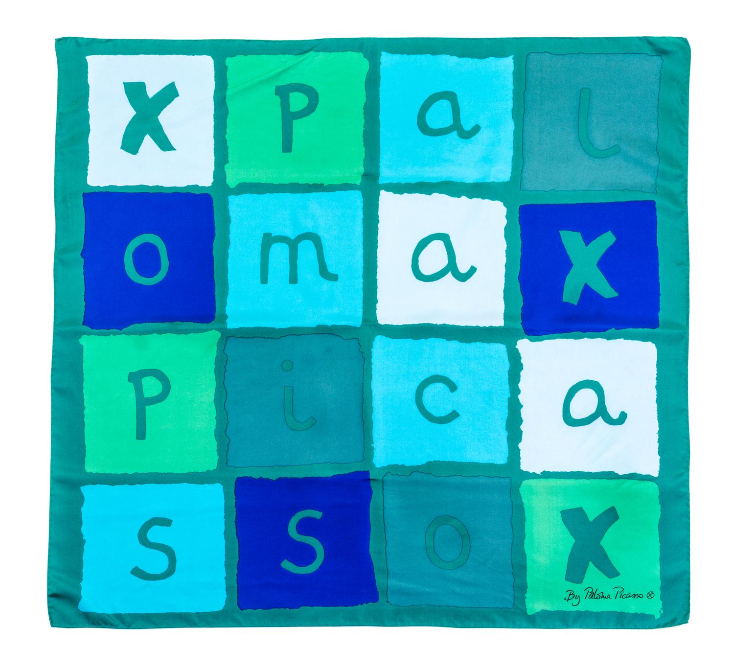 A Pair of Paloma Picasso Multicolor Silk Scarves, 34" x 34".
