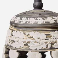 A Wedgwood Tricolor Variegated Jasperware Lidded Pierced Vessel UK, 2000s