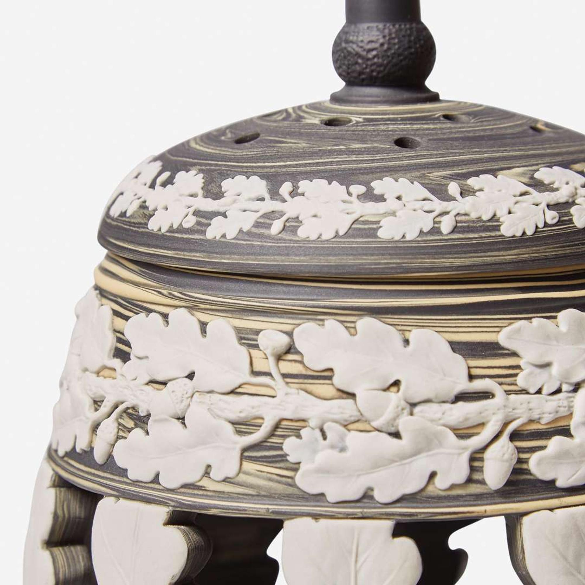 A Wedgwood Tricolor Variegated Jasperware Lidded Pierced Vessel UK, 2000s
