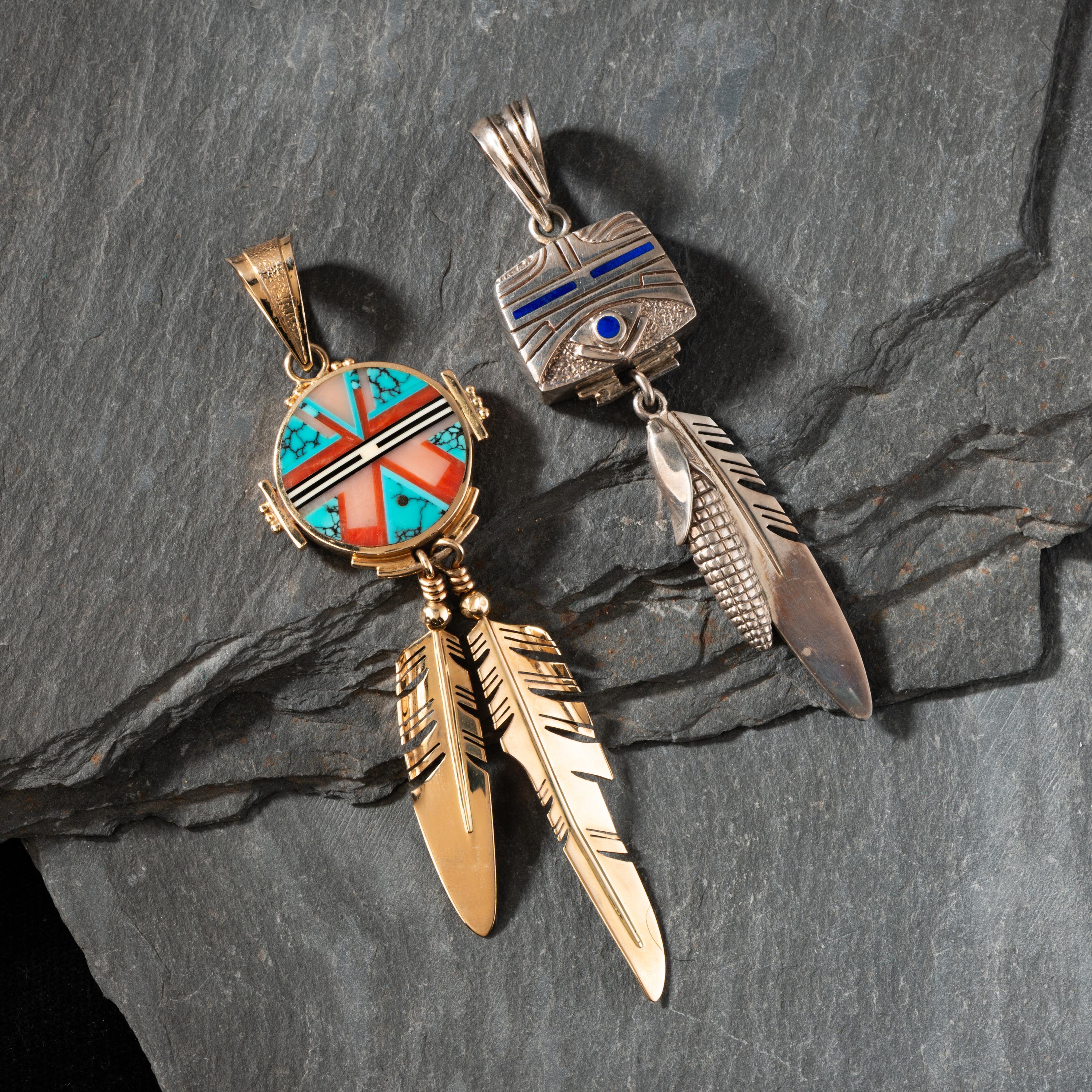 Ray Tracey (Diné, b. 1953) — 14K Gold and Sterling Silver Reversible Figural Pendants