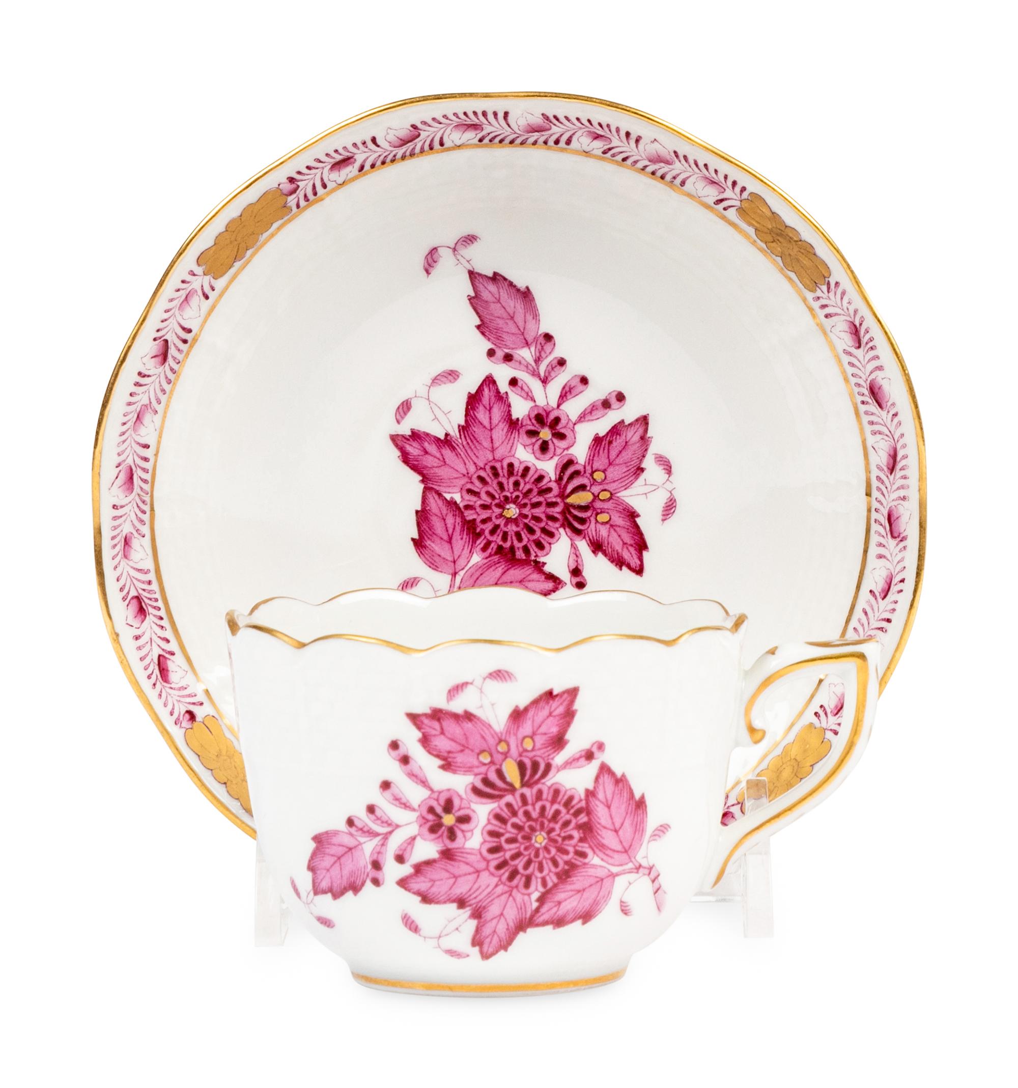 A Herend Chinese Bouquet Raspberry Porcelain Espresso Service